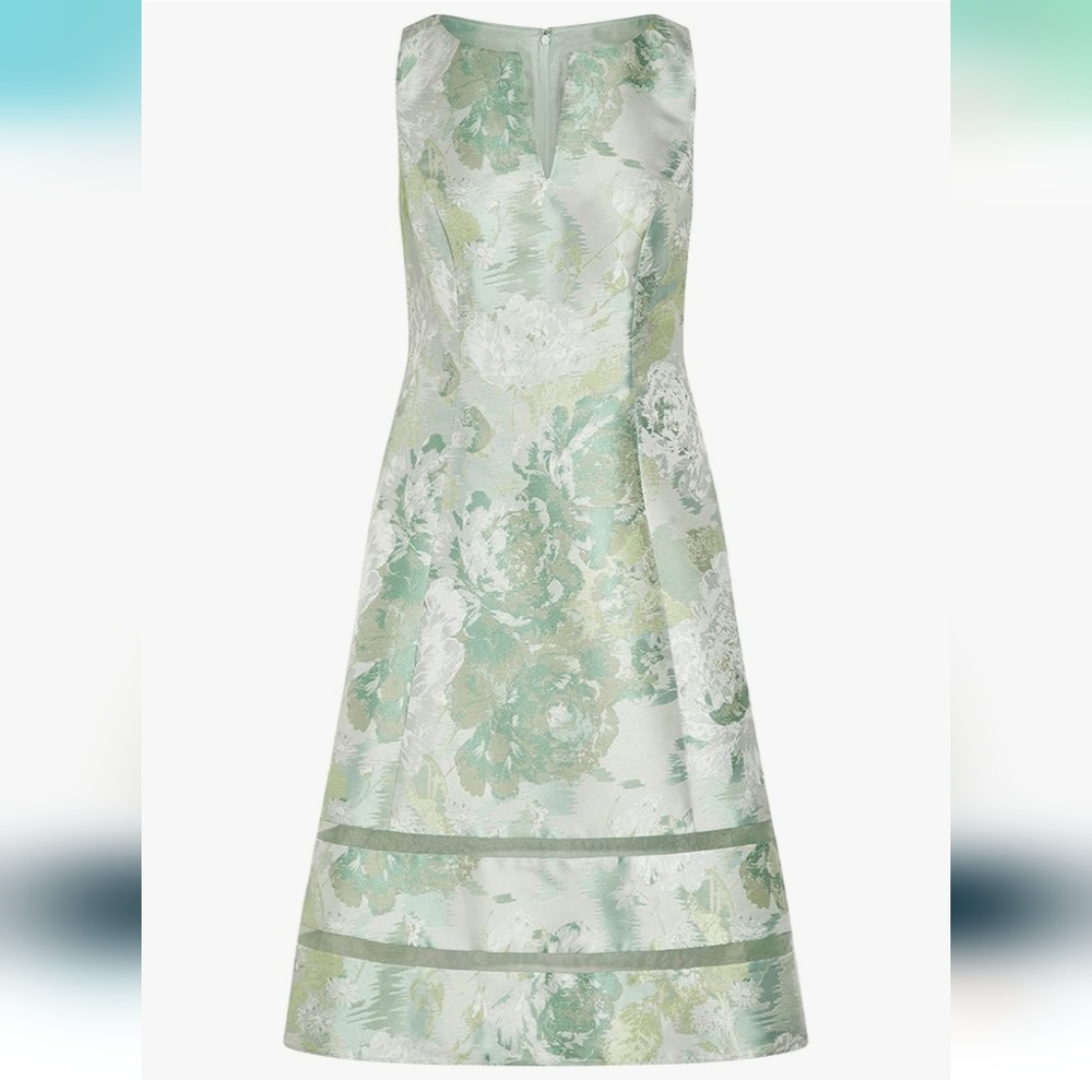 Adrianna Papell Metallic Floral Jacquard Organza Trim A-line Dress Size 4 - Picture 4 of 5